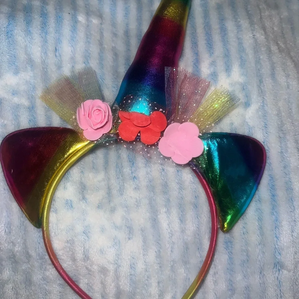 4x pack - pink Unicorn Headband + 4 clips + wolf ears + free rainbow headband.